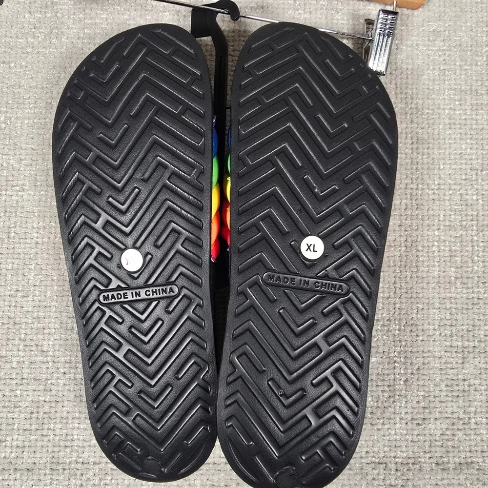 Pink Floyd Dark Side of the Moon Rainbow Slide Sandals Mens XL Black Bioworld